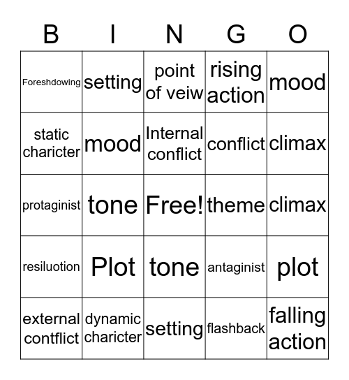 literary eliments Bingo Card