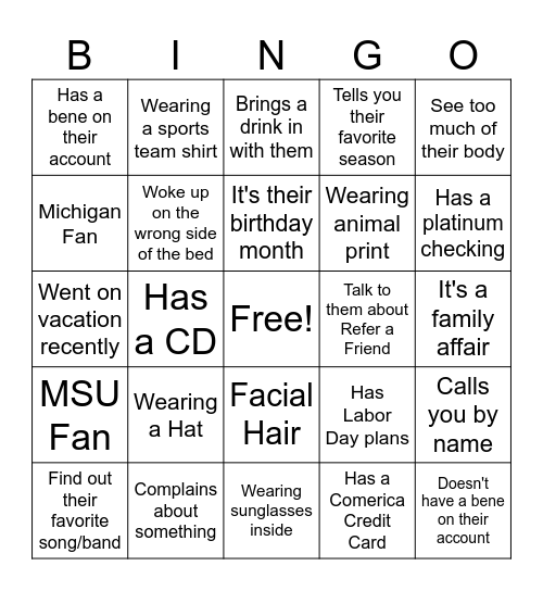 Friday Bingo Card