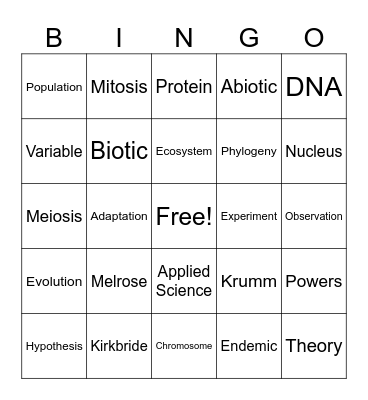 Biology Bingo Card