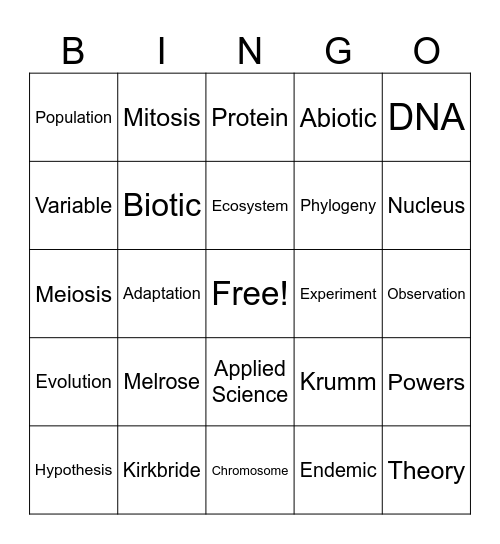 Biology Bingo Card