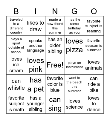 Back to School BINGO! Bingo Card