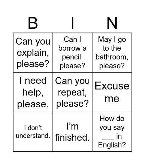 Untitled Bingo Card