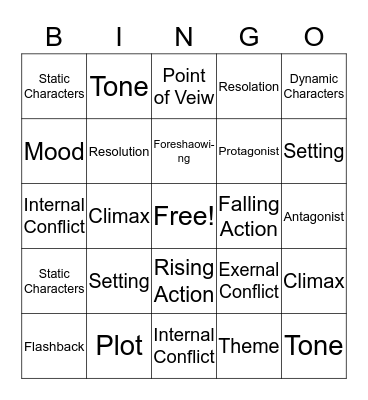 Literary Elements Bingo Card