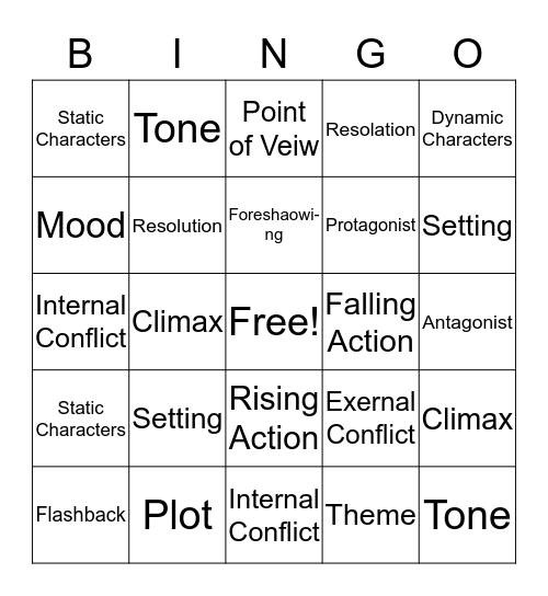 Literary Elements Bingo Card