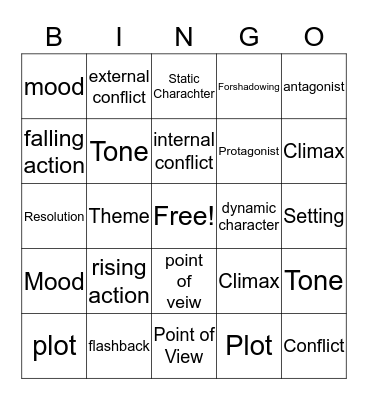 Elements to a Story Bingo Card