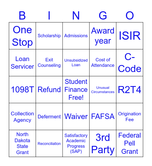 Student Finance Bingo Card