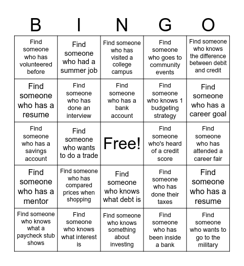 Work Readiness 4 Bingo Card
