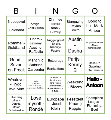 Muziekbingo 2024 Bingo Card