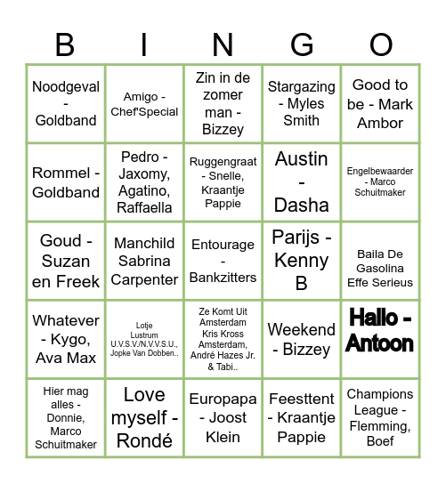 Muziekbingo 2024 Bingo Card