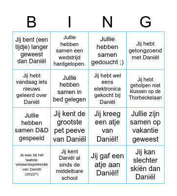 Daniël's birthday bingo! Bingo Card