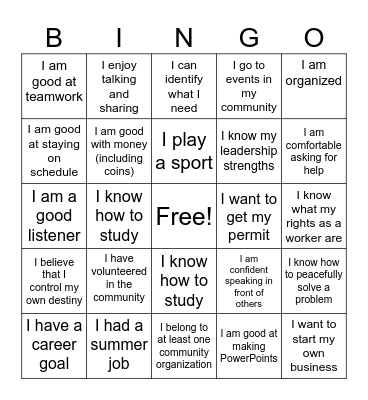 Work Readiness 2 Bingo Card