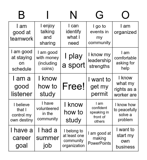 Work Readiness 2 Bingo Card