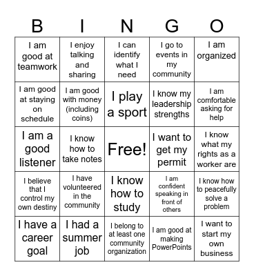 Work Readiness 2 Bingo Card