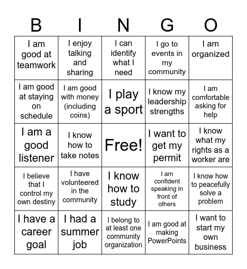 Work Readiness 2 Bingo Card