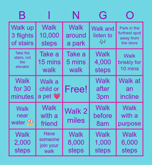 Walking Bingo Card