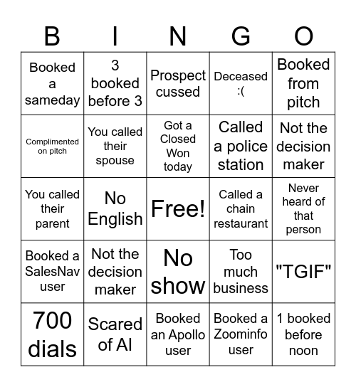 TRAINING! Bingo Card