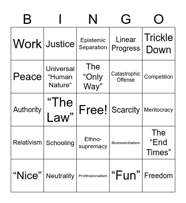 Myths of the System Bingo Card