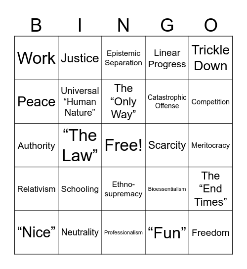 Myths of the System Bingo Card