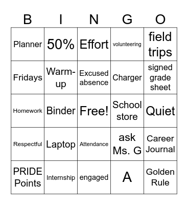 Syllabus Bingo Card