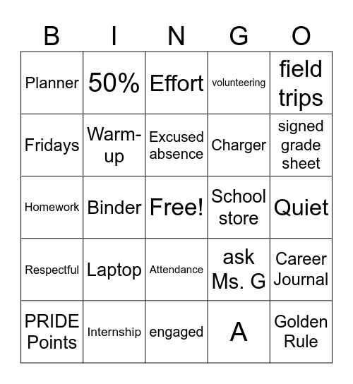 Syllabus Bingo Card