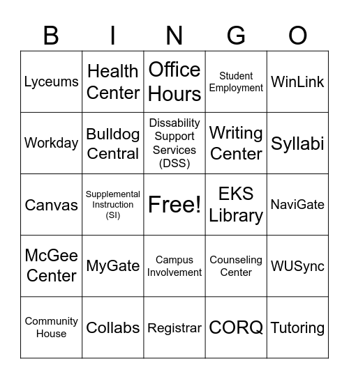 Wingate BINGO! Bingo Card