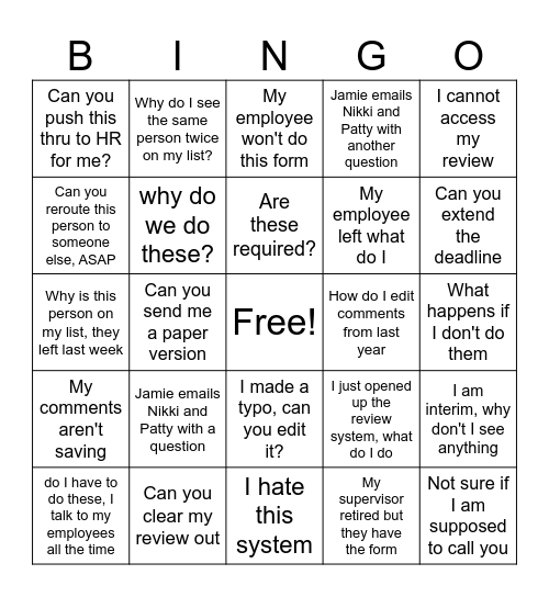 EVALS Bingo Card