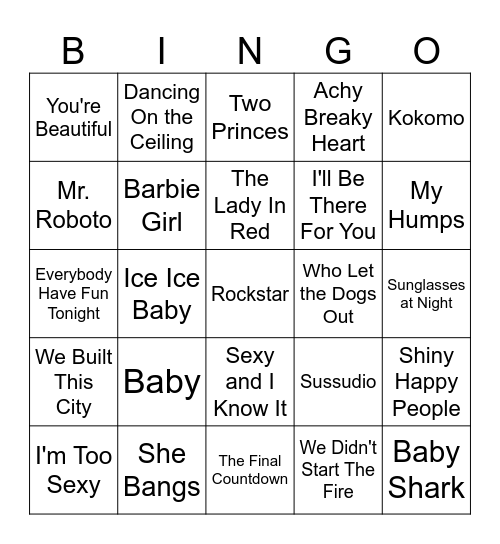 WORST SONGS SINGO Bingo Card