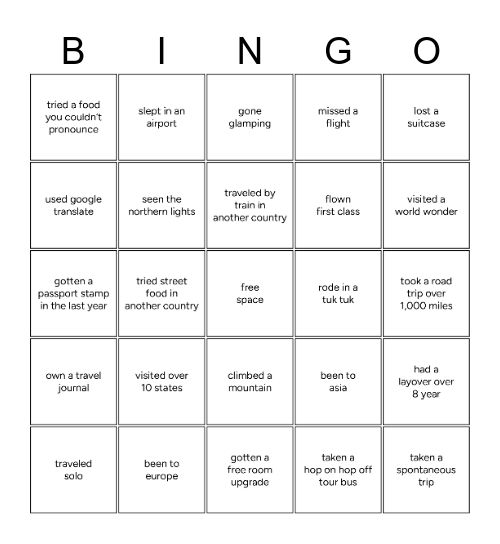 Travel Bingo Card