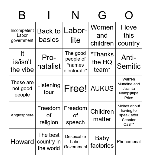 SC25 Bingo Card