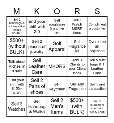 Michael Kors Bingo Card