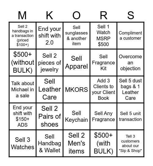 Michael Kors Bingo Card