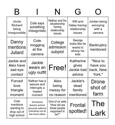 Walter Boys Season 2 BINGO Card