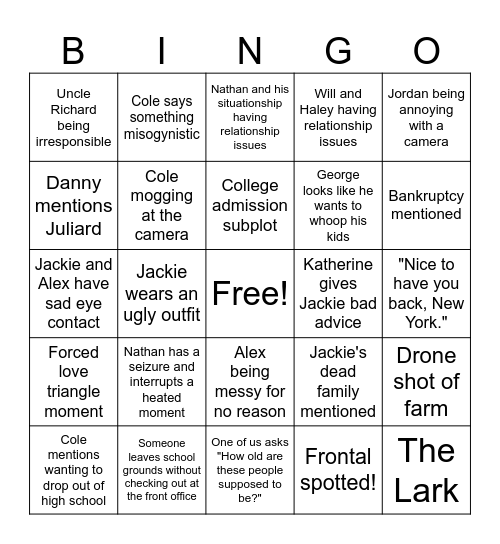 Walter Boys Season 2 BINGO Card
