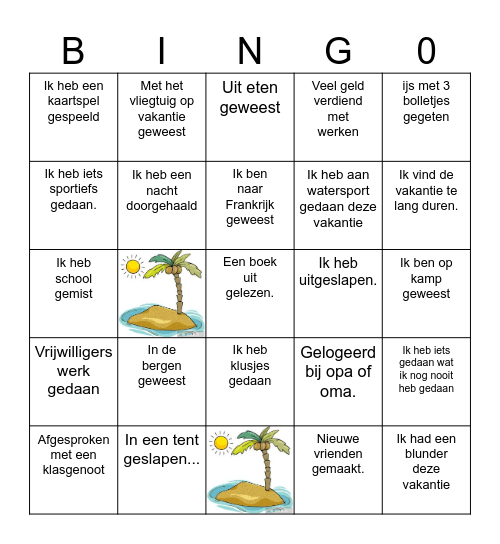 Vakantie bingo Card