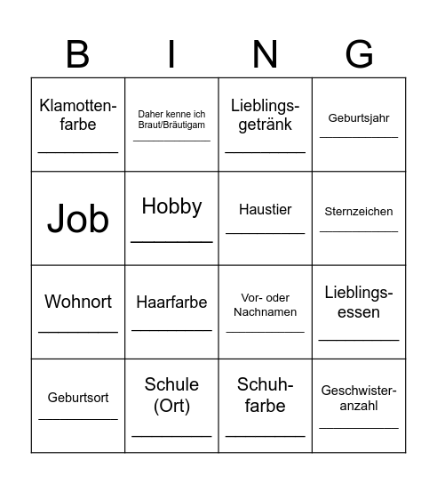 Hochzeitsbingo Card
