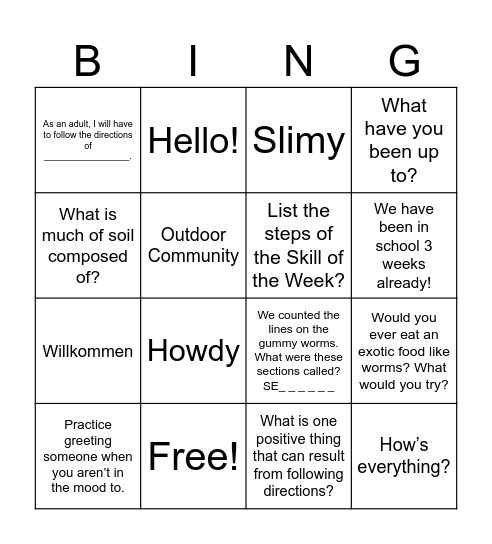 Earthworms 8/29/2025 Bingo Card