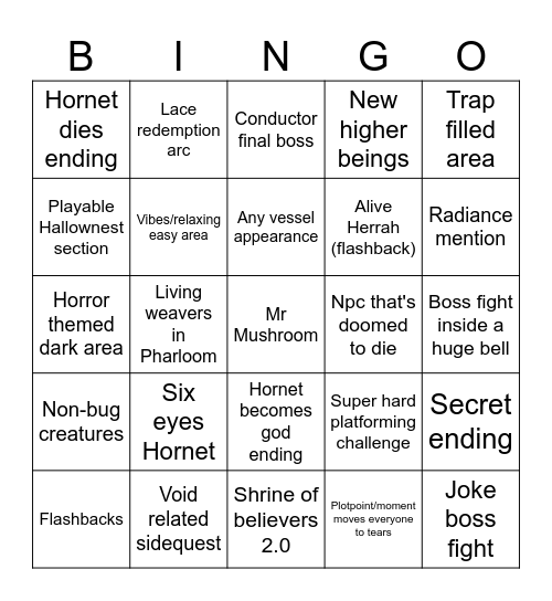 Silksong expectations Bingo Card