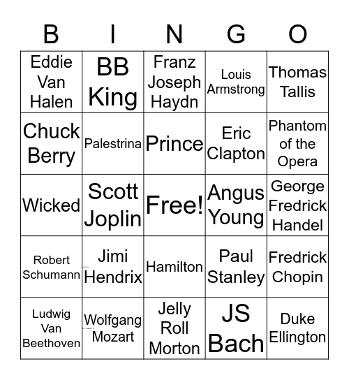 Musical Name-it Bingo Card