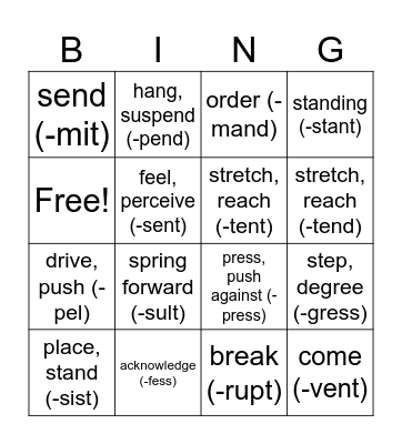 Wilson 2.4 Latin Bases Bingo Card