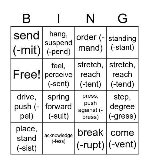 Wilson 2.4 Latin Bases Bingo Card