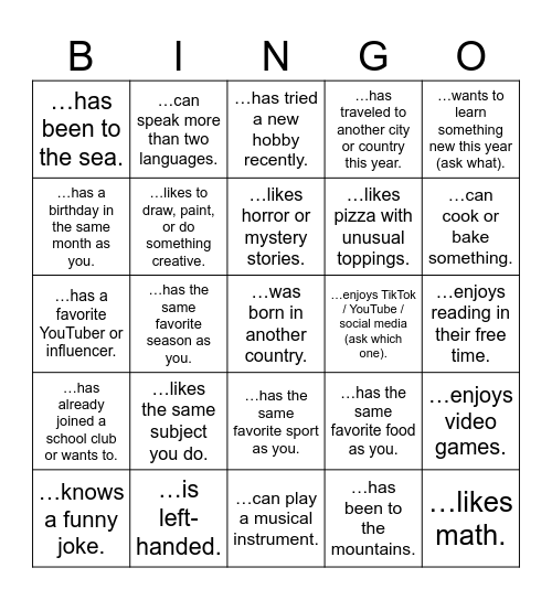 Find somebody who… Bingo Card