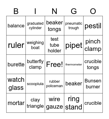 Chemistry: Lab Equipment Bingo Card