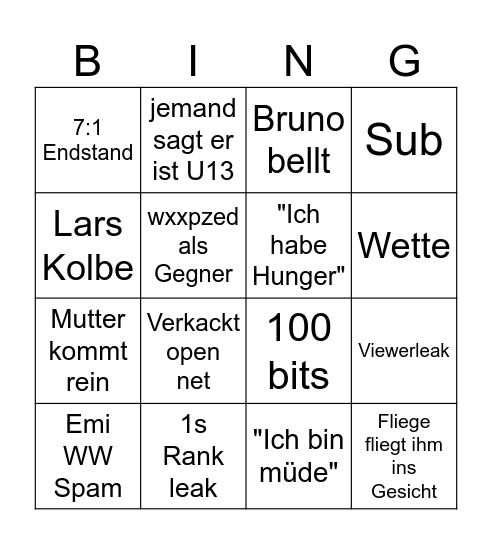 Stuhli Stream Bingo Card