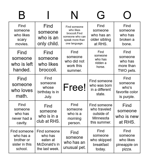 Classroom BINGO! Bingo Card