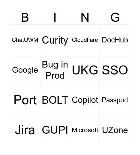 Outage Bingo Card