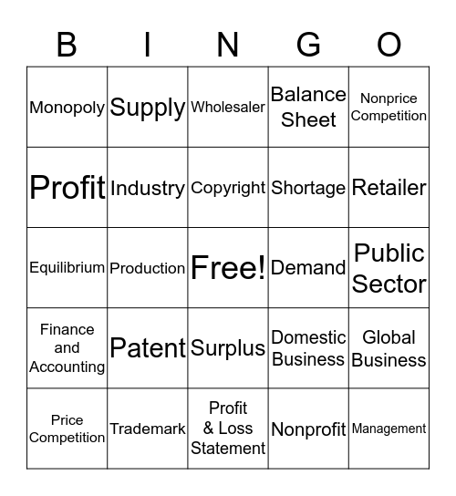 Private Enterprise Bingo Card