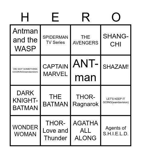 superhero theme SONGS Bingo Card