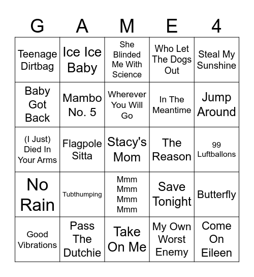 One Hit Wonders Bingo Card