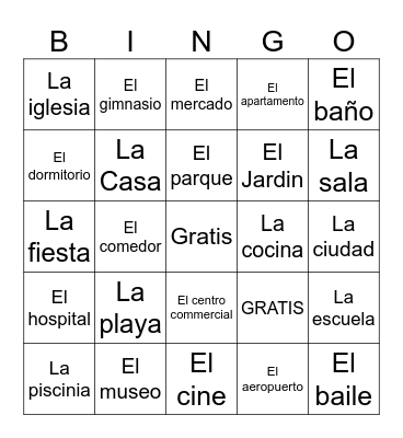 Lugares Bingo Card