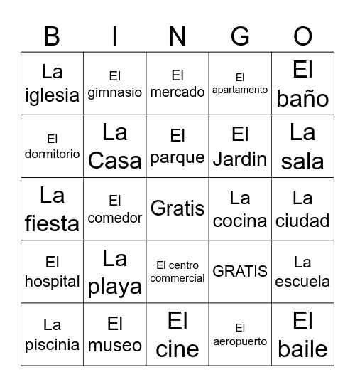 Lugares Bingo Card